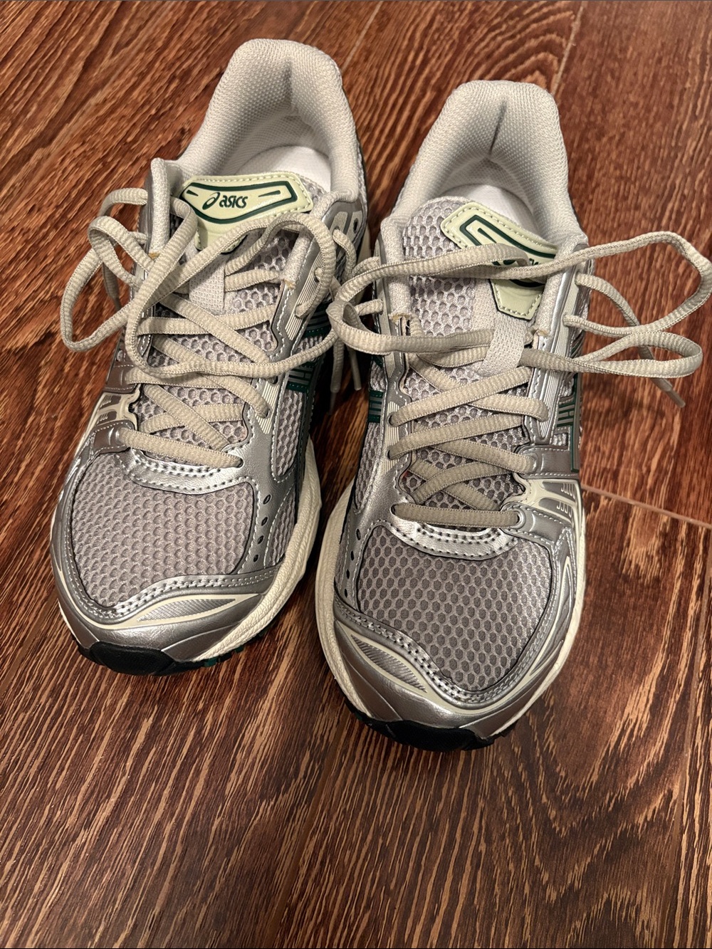 ASICS Silver and Light Green Mesh Running Shoes